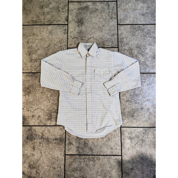 Men's LL Bean Button-Down Shirt Size 15 1/2-34 Cream Purple Single Needle Check - Picture 11 of 11